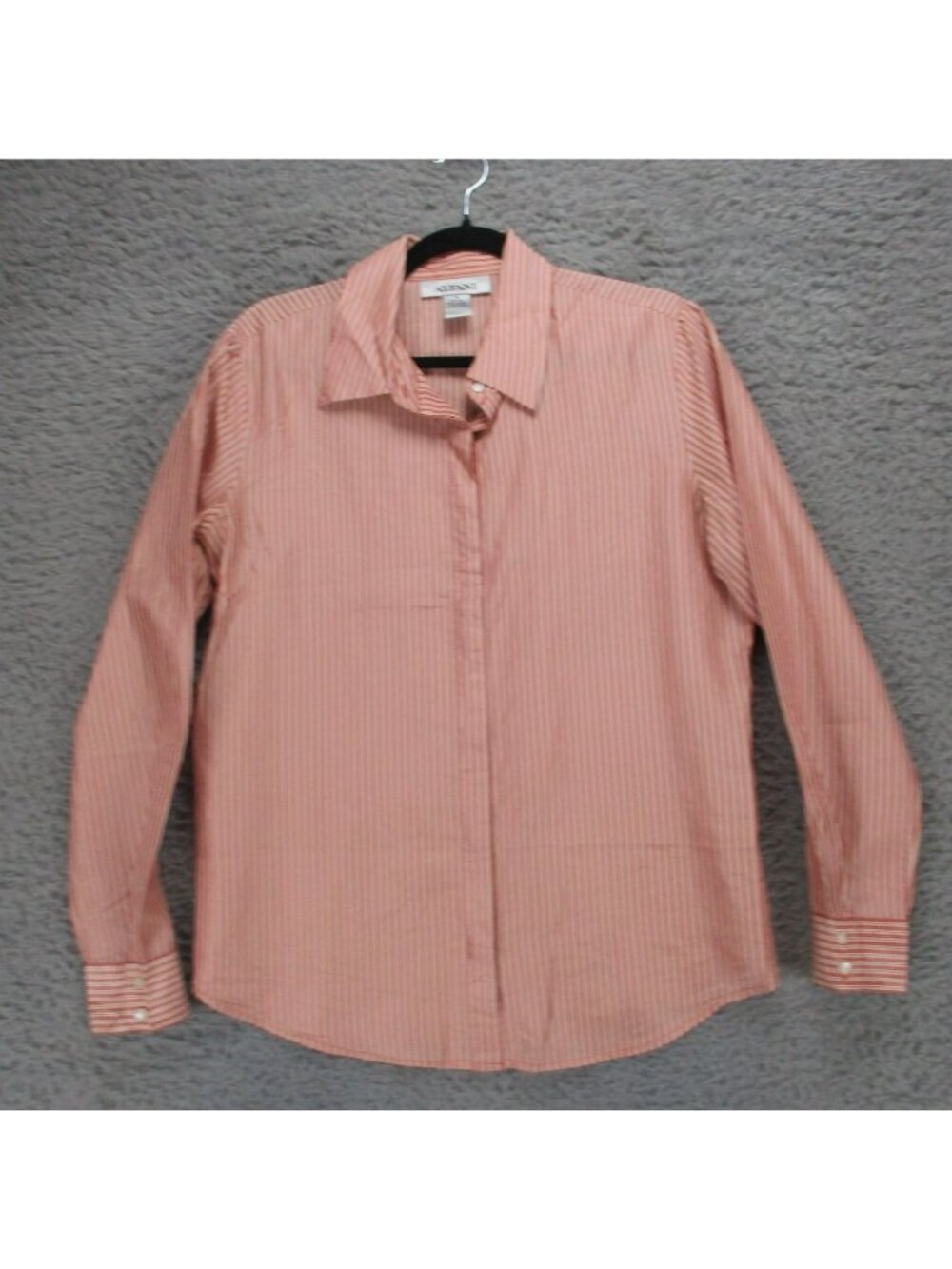 Alfani Shirt Womens 14 Orange Striped Silk Long Sleeve Button Up *Read*
